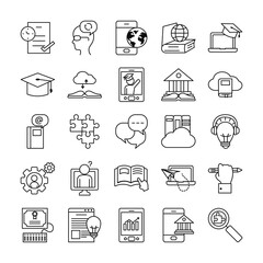 speech bubbles and online education icon set, line style