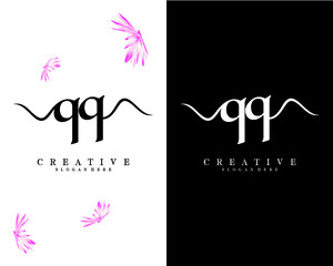 qq, q creative script letter logo design vector