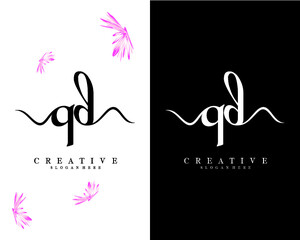 qd, dq creative script letter logo design vector