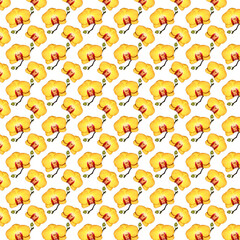 Seamless pattern of yellow Orchid flowers with closed buds. Orchid flowers on a white background.