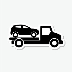 Car towing truck sticker icon isolated on gray background