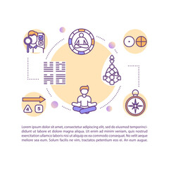 Sacred knowledge concept icon with text. Eastern spirituality. Religious experience. Esoteric symbol. PPT page vector template. Brochure, magazine, booklet design element with linear illustrations