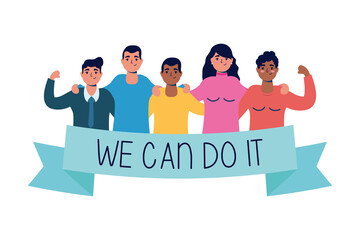 group of interracial people with we can do it message