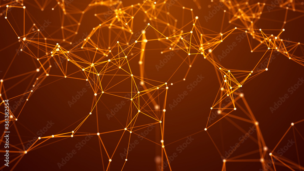 Poster digital plexus of glowing lines and dots. abstract background. 3d rendering. network or connection. 
