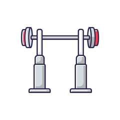 Squat rack RGB color icon. Fitness center, health club workout. Gym equipment for legs and back muscle training. Stand with barbell isolated vector illustration