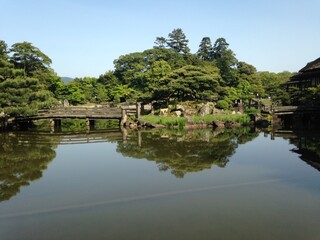 Fototapeta na wymiar The sky reflected in water (Japanese traditional garden)