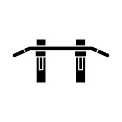 Pull up bar black glyph icon. Upper body workout, bodybuilding exercise silhouette symbol on white space. Home gym equipment, sport gear. Horizontal crossbar for pull ups Vector isolated illustration
