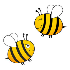 Cute bee set with emoji vector illustration isolated