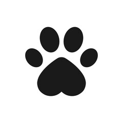 Animal footprint with heart shape. Dog paw vector illustration.