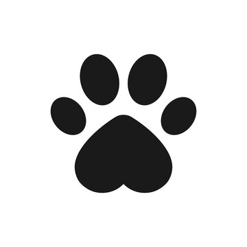 Animal footprint with heart shape. Dog paw vector illustration.