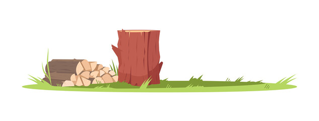 Log stack semi flat RGB color vector illustration. Pile of pine timber. Material on farmland for craft and construction work. Cut wood on land isolated cartoon object on white background