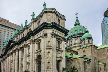 Fototapeta na wymiar Mary, Queen of World Cathedral (Cathedrale Marie-Reine-du-Monde, 1894) - a minor basilica in Montreal. Mary, Queen of World Cathedral is third largest in Quebec. Montreal, Canada.