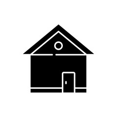 House black glyph icon. Home front. Building exterior. Residential construction. Real estate. Private suburb property. Silhouette symbol on white space. Vector isolated illustration