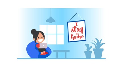 I stay at home. Coronavirus pandemic self isolation, health care, protection.
