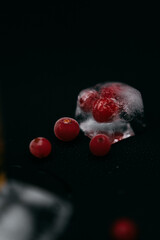 frozen cranberries in ice cube