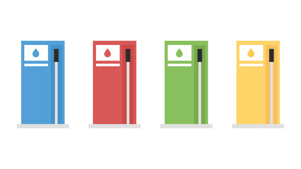 A set of fuel dispensers with refueling guns. The concept of gas stations. Vector illustration
