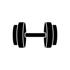 Dumbbell black glyph icon. Gym equipment for arms muscle training. Strength exercise, bodybuilding silhouette symbol on white space. Heavy weight lifting, athletic workout. Vector isolated