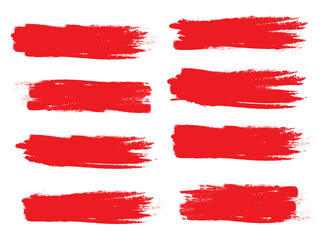 Red brush stroke set isolated on white background. Trendy brush stroke vector for ink paint, grunge backdrop, dirt banner, watercolor design and dirty texture. Brush stroke vector