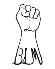 BLM- Black Lives Matter Line Art Vector Illustration with Rising Fist.