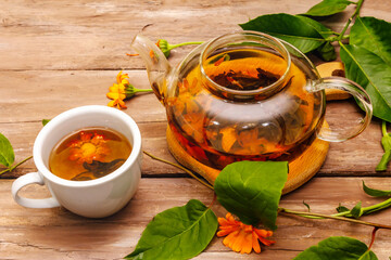 Tea made from fresh marigold flowers