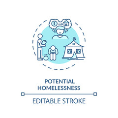 Potential homelessness turquoise concept icon. Unemployment problem. Crisis in economy. Social issue idea thin line illustration. Vector isolated outline RGB color drawing. Editable stroke