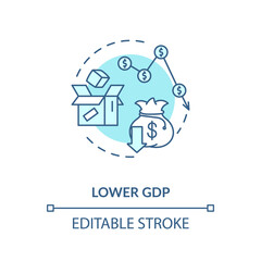 Lower GDP turquoise concept icon. Negative unemployment outcome. Decrease in economy. Social issue idea thin line illustration. Vector isolated outline RGB color drawing. Editable stroke