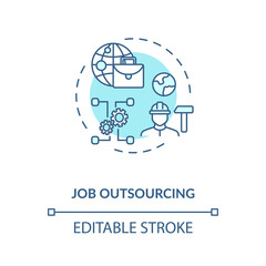 Job outsourcing turquoise concept icon. Freelance position. Delegate work to foreign employee. Remote job idea thin line illustration. Vector isolated outline RGB color drawing. Editable stroke