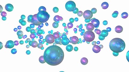 Abstract movement of  bubbles on a black background. 3D rendering.