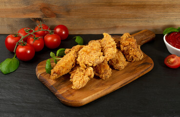 Breaded Fried Chicken Wings, Fingers and Drumstick