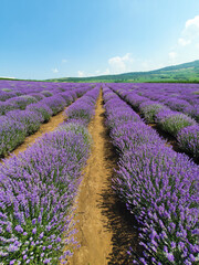 Obraz premium field with rows of lavender