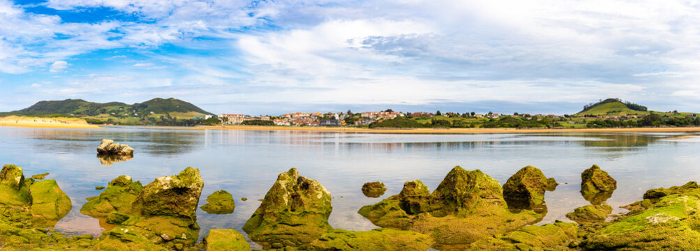 Panoramic view of Usil beach and ria de Mogro, Spain