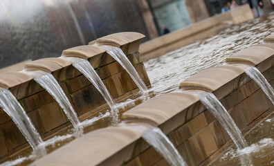 Water Cascade and Fountain outside Sheffield Station in Sheaf Square, Sheffield, South Yorkshire,...