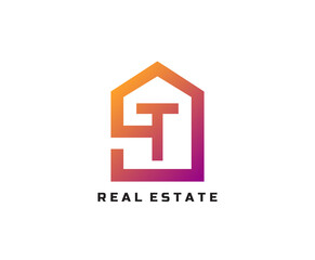 T letter creative and unique logo Icon creative monogram with home sign for real estate company.