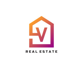 V letter creative and unique logo Icon creative monogram with home sign for real estate company.