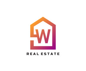 W letter creative and unique logo Icon creative monogram with home sign for real estate company.