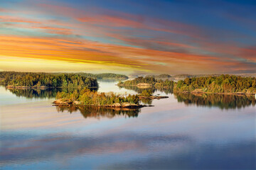 Fototapeta na wymiar Stockholm Archipelago on the Baltic Sea in the morning