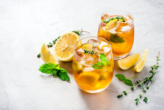Oregano lemon iced tea pitcher, paths Stock Photo by maxsol7