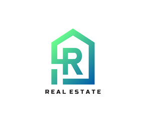 R letter creative and unique logo Icon creative monogram with home sign for real estate company.