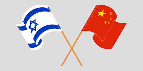Crossed and waving flags of Israel and China