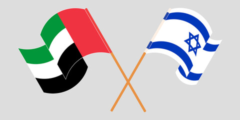 Crossed and waving flags of Israel and the United Arab Emirates