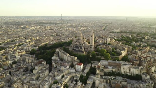 Paris France City Sacre Coeur Montmartre View Summer Landscape Cityscape Aerial View Buildings