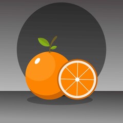 Summer tropical fruits for healthy lifestyle. Orange whole fruit and half. Vector illustration cartoon flat icon isolated on grey. in eps 10