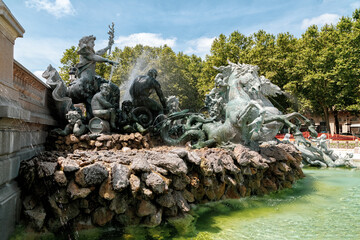 Fototapeta na wymiar Bronze fountains of the Monument aux Girondins in Bordeaux, France. 