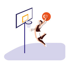 basketball player man with ball jumping to backboard vector design