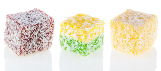 set of colorful sweets on a white background