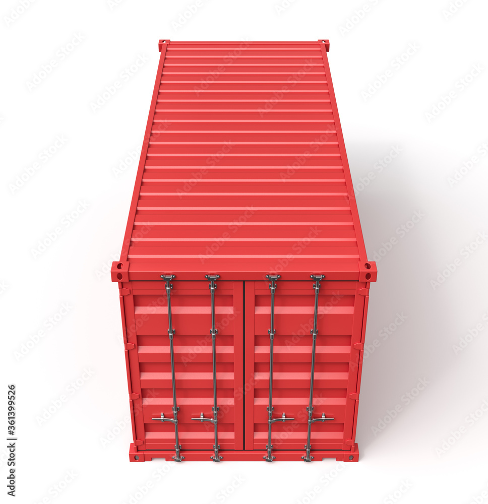 Poster 3d rendering of closed red shipping container isolated on white background