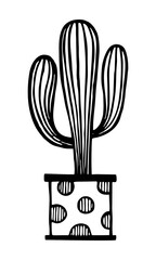 BLACK DRAWING OF A CACTUS IN A POT