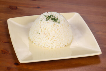 Steamed rice in the plate