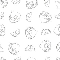 Watercolor seamless pattern with lemons on the white background. Vector illustration. Hand drawn background.