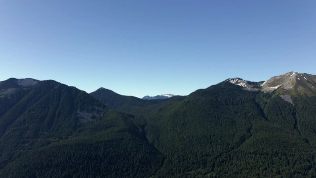 Cascade Mountains Pan on beautiful Day with Blue Sky
